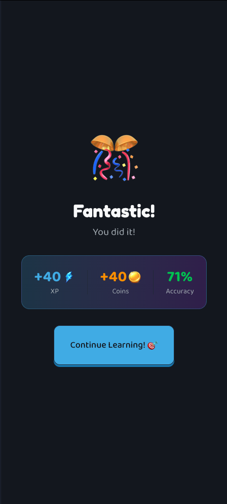 Reward screen — Fantastic!